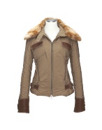 Forzieri Brown Fur-Collar Leather-Trim Zippered Jacket