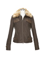 Forzieri Brown Fur-Collar Leather Zippered Jacket