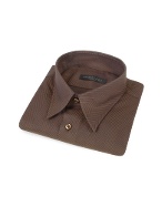 Brown Herringbone Cotton Italian Slim Dress Shirt