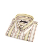 Forzieri Brown Multicolored Stripe Short Sleeve Cotton Dress Shirt