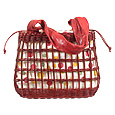 Forzieri Capaf Cherry Red Wicker and Leather Tote Bag