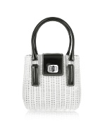 Forzieri Capaf Line Black and White Wicker Bucket Handbag