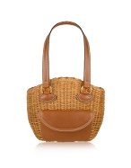 Forzieri Capaf Line Light Brown Wicker and Leather Bucket Bag