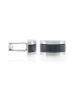 Central Black Band Silver Plated Cuff Links