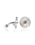 Forzieri Citrine Cabochon Stone Sterling Silver Round Cufflinks