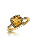 Citrine Quartz and Brown Diamond 18K Gold Ring