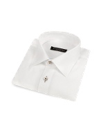 Forzieri Classic White Cotton Italian Dress Shirt w/ Square Buttons