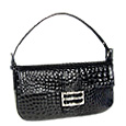 Crocodile Stamped Leather Baguette Handbag