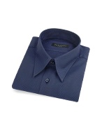 Deep Blue Herringbone Cotton Italian Slim Dress Shirt
