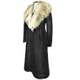 Detachable Fox-Collar Black Leather Coat