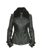 Forzieri Detachable Fur Collar Black Leather Motorcycle Jacket