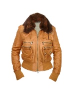Forzieri Detachable Fur Collar Brown Leather Bomber Jacket