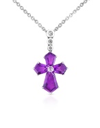 Forzieri Diamond and Amethyst Cross 18K White Gold Necklace