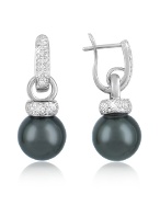 Forzieri Diamond and Black Pearl 18K Gold Drop Earrings