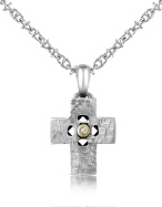 Forzieri Diamond and Hammered Stainless Steel Cross Pendant Necklace