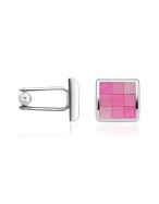 Enamel Checked Silver Plated Square Cuff Links