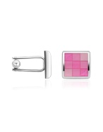 Forzieri Enamel Checked Silver Plated Square Cuff Links