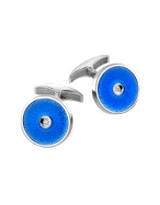 Forzieri Exclusives Blue Enamel Engraved Sterling Silver Diamond Cuff Links