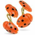 Forzieri Exclusives Vintage Ladybug Coral and Onyx 18K Gold Cufflinks