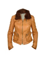 Forzieri Fur Collar Brown Natural Leather Bomber Jacket
