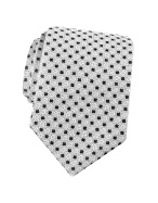 Forzieri Gold Line- Black and White Geometric Pattern Woven Silk Tie