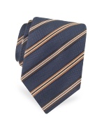 Forzieri Gold Line- Navy Blue and Brown Ribbon Striped Silk Tie