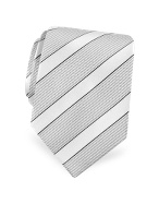 Forzieri Gold Line- Silver and Ivory Bands Woven Silk Tie