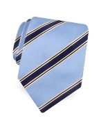 Forzieri Gold Line- Sky Blue Ribbon Striped Woven Silk Tie