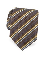 Gold Line- Striped Brown and Blue Woven Silk Tie