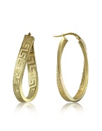 Greca Design 14k Gold Oval Hoop Earrings