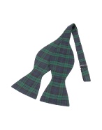 Forzieri Green and Blue Plaid Printed Silk Self-tie Bowtie