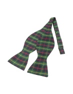 Forzieri Green Plaid Printed Silk Self-tie Bowtie