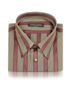 Forzieri Handmade Brown Striped Cotton Italian Dress Shirt