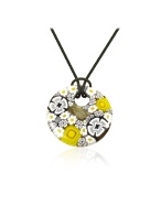 Forzieri Iris - White and Yellow Murano Glass Pendant w/Rubber Lace