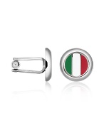 Forzieri Italian Flag Silver Plated Round Cufflinks