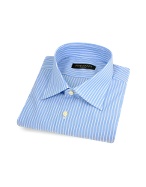 Forzieri Light Blue Pencil Striped Cotton Italian Dress Shirt