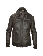 Forzieri Men` Black Genuine Leather Bomber Jacket