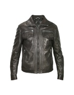Forzieri Men` Black Genuine Leather Motorcycle Jacket
