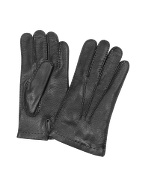Forzieri Men` Cashmere Lined Black Italian Deer Leather Gloves