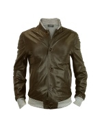 Forzieri Men` Dark Brown and Striped Trim Leather Jacket