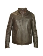Forzieri Men` Dark Brown Genuine Leather Motorcycle Jacket