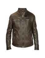 Forzieri Men` Dark Brown Leather Motorcycle Jacket