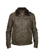 Forzieri Men` Dark Brown Shearling Collar Bomber Leather Jacket