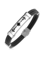Forzieri Men` Rubber and Sterling Silver Anchor Bracelet