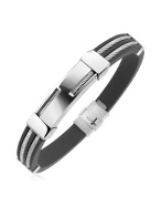 Forzieri Men` Rubber and Sterling Silver Strand Bracelet