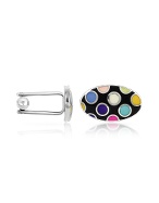 Forzieri Multicolor Polkadot Enamel Silver Plated Cuff Links