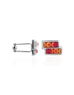Forzieri Orange and Red Swarovski Crystal Silver Plated Cufflinks