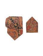 Forzieri Paisley Printed Silk Tie and Pocket Square