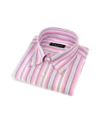 Pink Striped Button Down Cotton Italian Dress Shirt