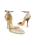 Forzieri Purple Trim Metallic Gold Leather Pump Shoes